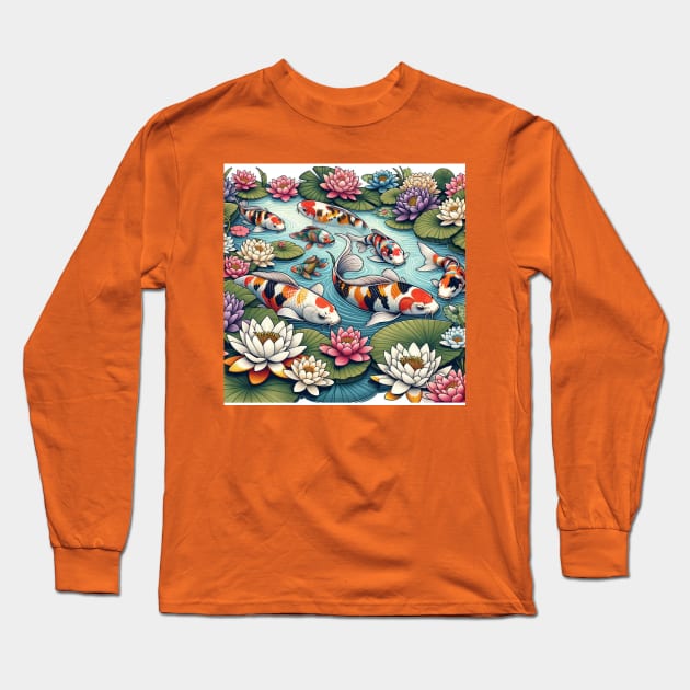 Koi Pond Long Sleeve T-Shirt by mieeewoArt